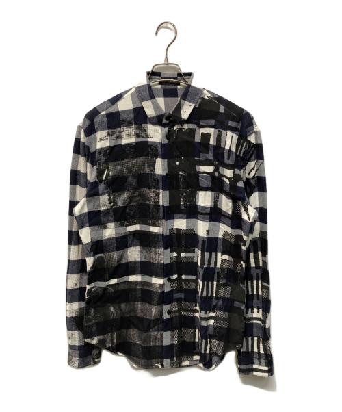 VERSACE（ヴェルサーチ）VERSACE (ヴェルサーチ) PLAID PRINT FLANNEL LONG SLEEVE(プレイド プリント フランネル ロング スリーブ) イタリア製 ブラック×ホワイト サイズ:SIZE 39の古着・服飾アイテム