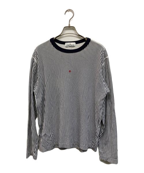 STONE ISLAND（ストーンアイランド）STONE ISLAND (ストーンアイランド) バックロゴ長袖カットソー MARINA 18SS ネイビー×ホワイト サイズ:SIZE Mの古着・服飾アイテム