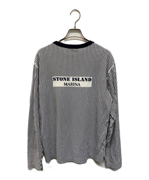 STONE ISLAND（ストーンアイランド）STONE ISLAND (ストーンアイランド) バックロゴ長袖カットソー MARINA 18SS ネイビー×ホワイト サイズ:SIZE Mの古着・服飾アイテム