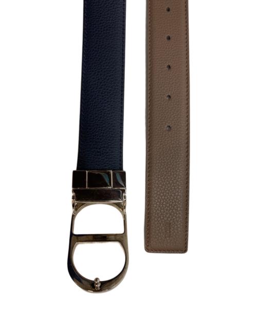 DIOR HOMME（ディオール オム）DIOR HOMME (ディオール オム) CDバックルレザーベルト リバーシブル シルバーバックル イタリア製 ネイビー×ベージュの古着・服飾アイテム
