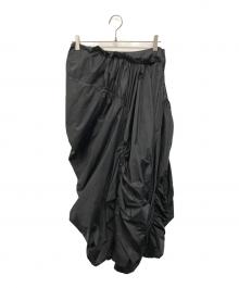 YOHJI YAMAMOTO（ヨウジヤマモト）の古着「Ny TAFFETA PANELED GATHER SKIRT（ナイロン・タフタ・パネルド・ギャザー・スカート）」｜ブラック