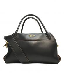 PRADA（プラダ）の古着「ボウリング リボンバッグ レザーハンドバッグ イタリア製」｜ブラック×ブラウン NERO C