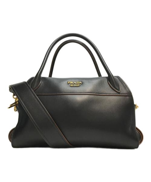PRADA（プラダ）PRADA (プラダ) ボウリング リボンバッグ レザーハンドバッグ イタリア製 ブラック×ブラウン NERO Cの古着・服飾アイテム