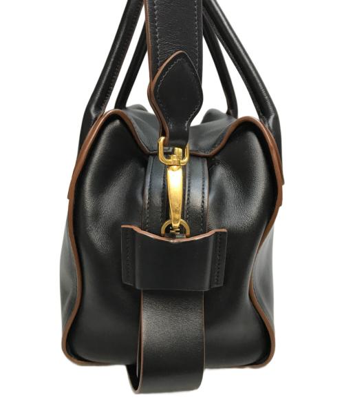 PRADA（プラダ）PRADA (プラダ) ボウリング リボンバッグ レザーハンドバッグ イタリア製 ブラック×ブラウン NERO Cの古着・服飾アイテム