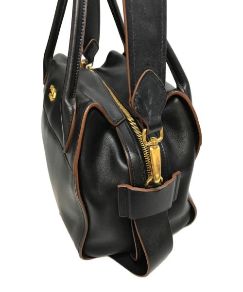 PRADA（プラダ）PRADA (プラダ) ボウリング リボンバッグ レザーハンドバッグ イタリア製 ブラック×ブラウン NERO Cの古着・服飾アイテム