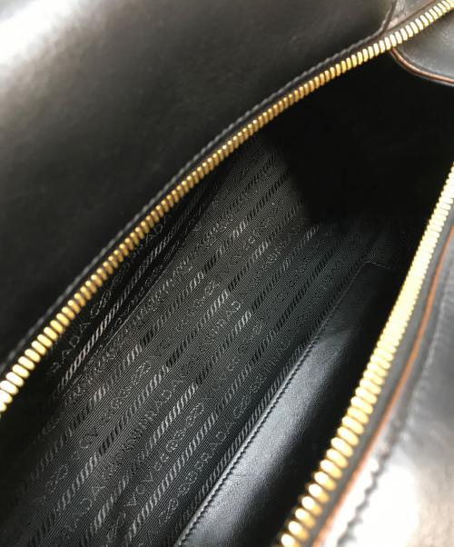 PRADA（プラダ）PRADA (プラダ) ボウリング リボンバッグ レザーハンドバッグ イタリア製 ブラック×ブラウン NERO Cの古着・服飾アイテム