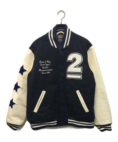 HUMAN MADE（ヒューマンメイド）HUMAN MADE (ヒューマンメイド) UNDERCOVER (アンダーカバー) LAST ORGY 2 VARCITY JACKET ネイビー×ホワイト サイズ:SIZE XLの古着・服飾アイテム
