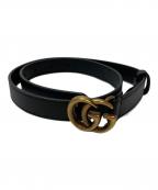 GUCCIグッチ）の古着「ダブルG スリムベルト」｜ブラック×ゴールド