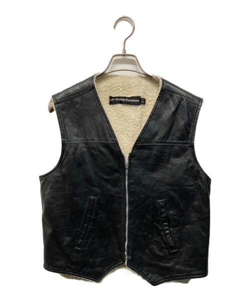 HARLEY-DAVIDSON（ハーレーダビッドソン）HARLEY-DAVIDSON (ハーレーダビッドソン) 裏ボアレザーベスト 70ｓ AMF期 ブラック×ホワイト サイズ:Mの古着・服飾アイテム