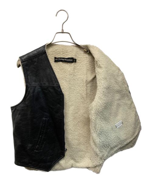 HARLEY-DAVIDSON（ハーレーダビッドソン）HARLEY-DAVIDSON (ハーレーダビッドソン) 裏ボアレザーベスト 70ｓ AMF期 ブラック×ホワイト サイズ:Mの古着・服飾アイテム