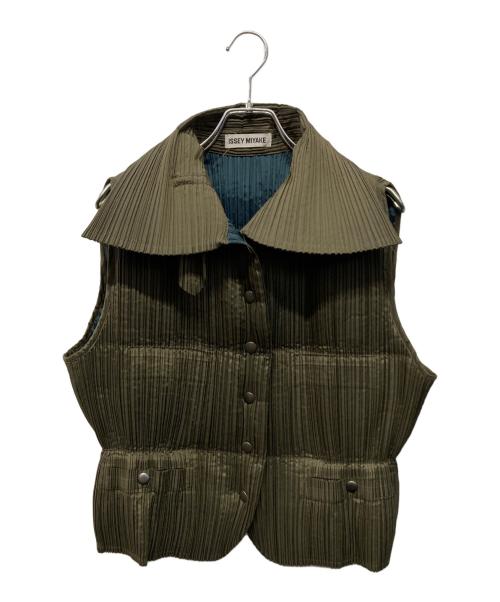 ISSEY MIYAKE（イッセイミヤケ）ISSEY MIYAKE (イッセイミヤケ) プリーツダウンベスト 日本製 カーキ×ブルー サイズ:Mの古着・服飾アイテム