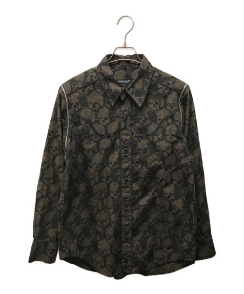 UNDERCOVER（アンダーカバー）UNDERCOVER (アンダーカバー) BLANKEY JET CITY (ブランキージェットシティ) スカル柄ウエスタンシャツ ブラウン×ブラック サイズ:表記なしの古着・服飾アイテム