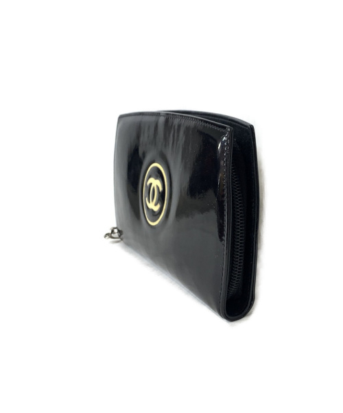 CHANEL（シャネル）CHANEL (シャネル) ココマーク エナメル財布 ブラック メイクアップライン 製造番号 13211884の古着・服飾アイテム
