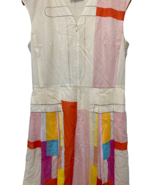 AKRIS（アクリス）AKRIS (アクリス) Sleeveless Cotton Voile Mural-Print Pleated Skirt Short Dress ベージュ サイズ:us8の古着・服飾アイテム