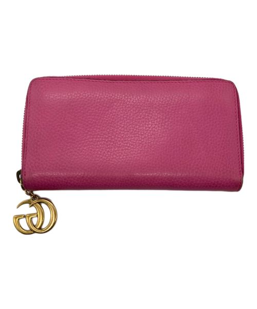 GUCCI（グッチ）GUCCI (グッチ) ラウンドファスナー長財布 GGマーモント ピンク サイズ:表記なしの古着・服飾アイテム