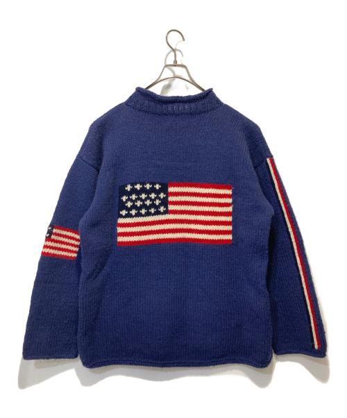 ISHKA（ISHKA）ISHKA (ISHKA) 星条旗エクアドルロールネックニット ネイビー サイズ:one sizeの古着・服飾アイテム