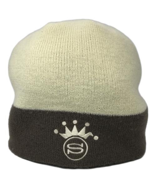 stussy（ステューシー）stussy (ステューシー) CROWN JACQUARD SKULLCAP ホワイト×ブラウンの古着・服飾アイテム