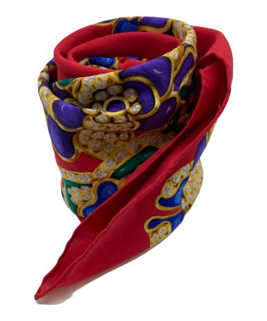 CHANEL シルクスカーフ 赤・黒 フローラル 中古・古着通販】CHANEL (シャネル) シルクスカーフ レッド｜ブランド