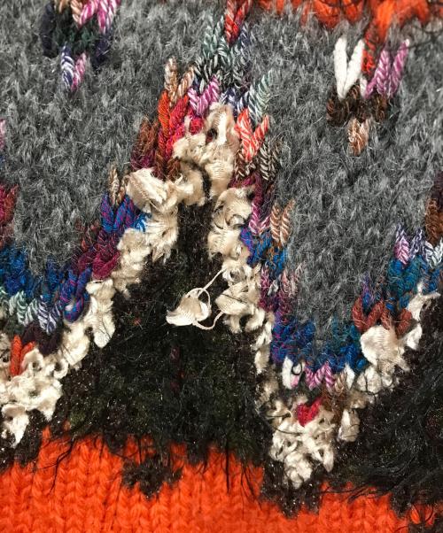 Coohem（コーヘン）Coohem (コーヘン) KOHEN NORDIC KNIT CARDIGAN グレー×オレンジ サイズ:Mの古着・服飾アイテム