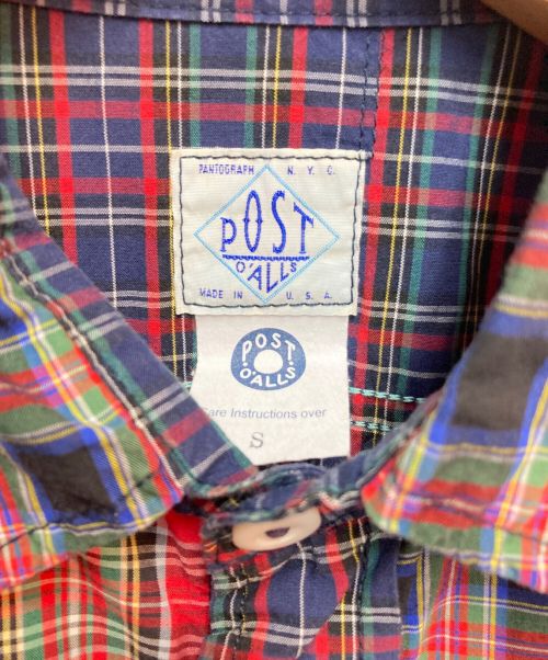 POST O'ALLS（ポストオーバーオールズ）POST O'ALLS (ポストオーバーオールズ) LIGHT SHIRT 2-R Crazy Tartan Check/ライト シャツ 2−R クレイジー タータン チェック  レッド×ネイビー サイズ:Sの古着・服飾アイテム