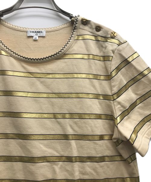 CHANEL（シャネル）CHANEL (シャネル) ボーダーコットンTシャツ ベージュ サイズ:38の古着・服飾アイテム