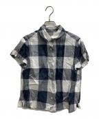 MARGARET HOWELLマーガレットハウエル）の古着「丸襟半袖リネンシャツ」｜ネイビー