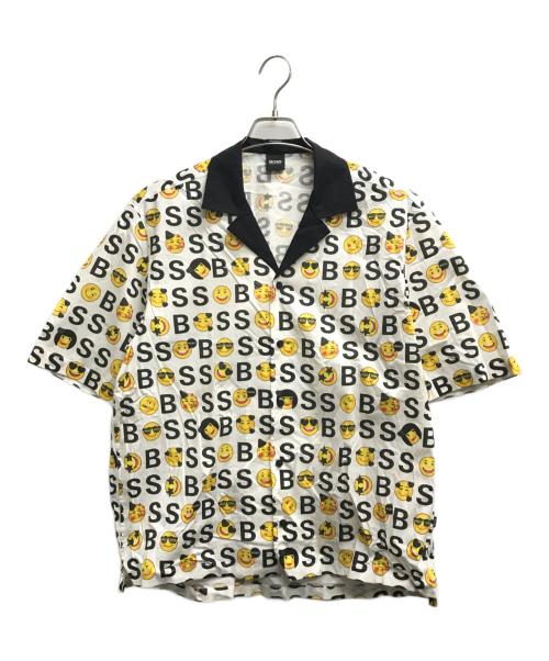 BOSS HUGO BOSS（ボス ヒューゴボス）BOSS HUGO BOSS (ボス ヒューゴボス) 総柄オープンカラーシャツ ホワイト×ブラック サイズ:Mの古着・服飾アイテム