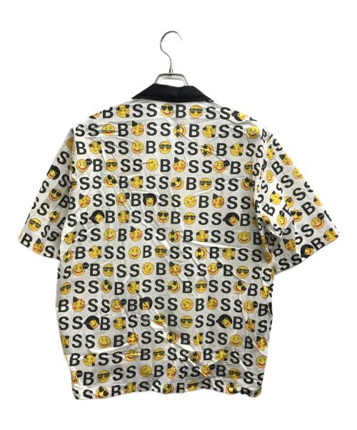 BOSS HUGO BOSS（ボス ヒューゴボス）BOSS HUGO BOSS (ボス ヒューゴボス) 総柄オープンカラーシャツ ホワイト×ブラック サイズ:Mの古着・服飾アイテム