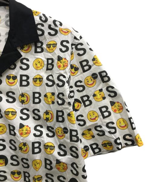 BOSS HUGO BOSS（ボス ヒューゴボス）BOSS HUGO BOSS (ボス ヒューゴボス) 総柄オープンカラーシャツ ホワイト×ブラック サイズ:Mの古着・服飾アイテム