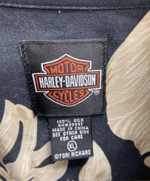 HARLEY-DAVIDSON（ハーレーダビッドソン）HARLEY-DAVIDSON (ハーレーダビッドソン) シルクアロハシャツ ブラック サイズ:XLの古着・服飾アイテム