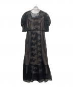 LeJaレジャ）の古着「レースパフスリーブワンピース」｜ブラック×ベージュ