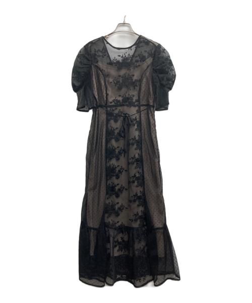 LeJa（レジャ）Leja (レジャ) レースパフスリーブワンピース ブラック×ベージュ サイズ:Mの古着・服飾アイテム