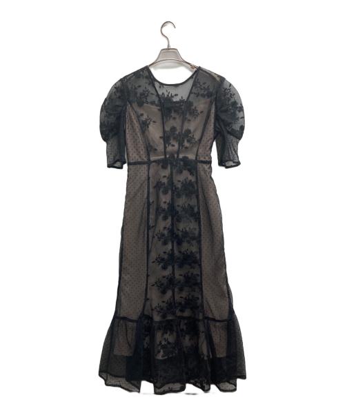 LeJa（レジャ）Leja (レジャ) レースパフスリーブワンピース ブラック×ベージュ サイズ:Mの古着・服飾アイテム