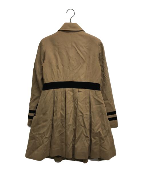 LOVELESS（ラブレス）LOVELESS (ラブレス) ファー衿ベロアテーププリーツカシミヤ混ドレスコート キャメル サイズ:36の古着・服飾アイテム