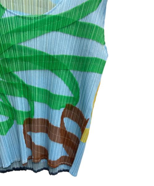 PLEATS PLEASE（プリーツプリーズ）PLEATS PLEASE (プリーツプリーズ) 刺繍プリーツノースリーブカットソー スカイブルー サイズ:3の古着・服飾アイテム