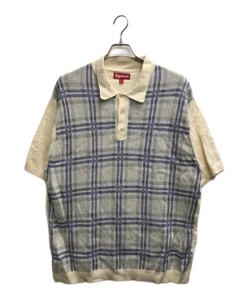 SUPREME（シュプリーム）Supreme (シュプリーム) Plaid Knit Polo ブルー×ホワイト サイズ:XLの古着・服飾アイテム