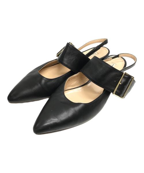 FABIO RUSCONI（ファビオルスコーニ）FABIO RUSCONI (ファビオルスコーニ) ワイドベルトバックルバンドパンプス ブラック サイズ:38の古着・服飾アイテム