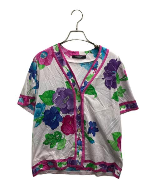 LEONARD（レオナール）LEONARD (レオナール) フラワープリント半袖カットソー ピンク×ホワイト サイズ:Lの古着・服飾アイテム