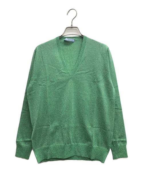 PRADA（プラダ）PRADA (プラダ) ラメVネックニット 黄緑 サイズ:36の古着・服飾アイテム