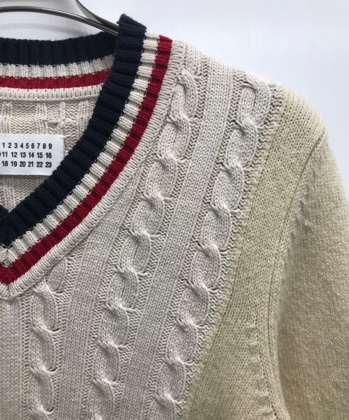 Maison Margiela（メゾンマルジェラ）Maison Margiela (メゾンマルジェラ) 切替Vネックニット アイボリー サイズ:Sの古着・服飾アイテム