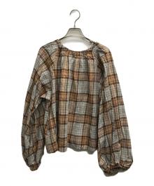 mizuiro-ind（ミズイロインド）の古着「コットンリネンチェックブラウス」｜ベージュ