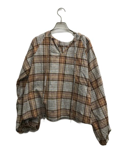 mizuiro-ind（ミズイロインド）mizuiro-ind (ミズイロインド) コットンリネンチェックブラウス ベージュ サイズ:不明（実寸サイズをご確認ください）の古着・服飾アイテム