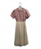 EmiriaWizエミリアウィズ）の古着「ツイード切替ワンピース」｜ピンク×ベージュ