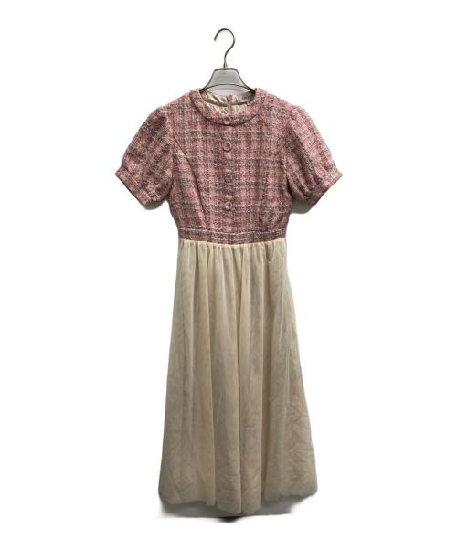 EmiriaWiz（エミリアウィズ）EmiriaWiz (エミリアウィズ) ツイード切替ワンピース ピンク×ベージュ サイズ:Mの古着・服飾アイテム