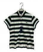 BURBERRY GOLFバーバリーゴルフ）の古着「ボーダーハイネックポロシャツ」｜ホワイト×ブラック×グリーン
