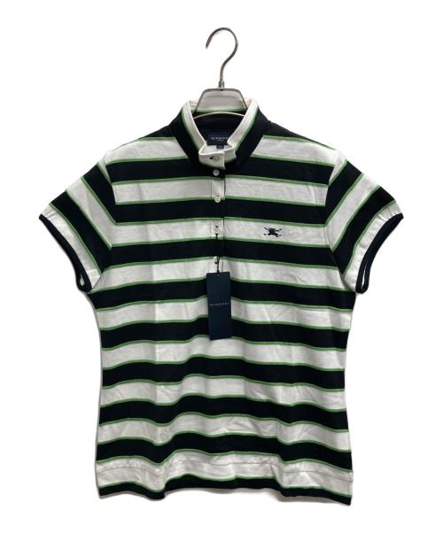 BURBERRY GOLF（バーバリーゴルフ）BURBERRY GOLF (バーバリーゴルフ) ボーダーハイネックポロシャツ ホワイト×ブラック×グリーン サイズ:LL 未使用品の古着・服飾アイテム