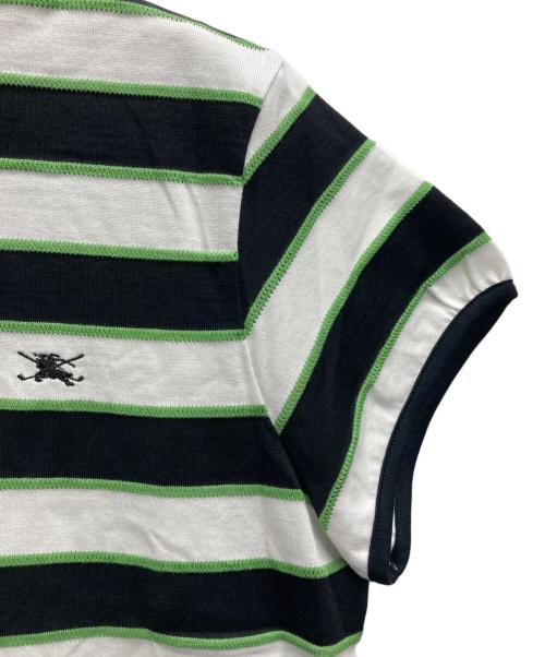 BURBERRY GOLF（バーバリーゴルフ）BURBERRY GOLF (バーバリーゴルフ) ボーダーハイネックポロシャツ ホワイト×ブラック×グリーン サイズ:LL 未使用品の古着・服飾アイテム