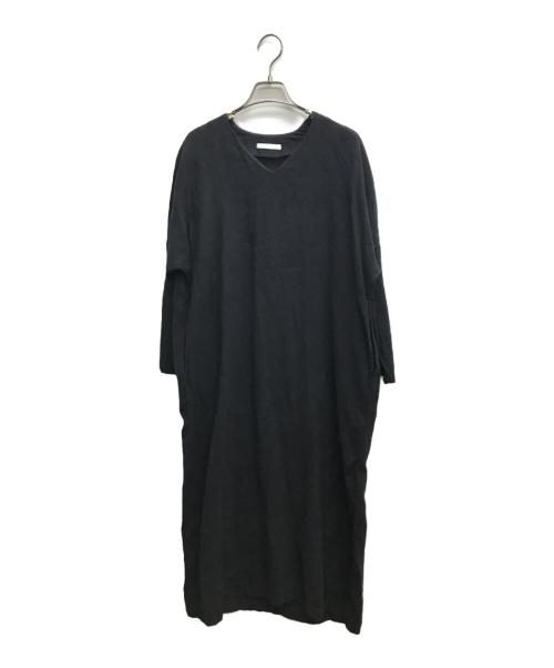 evam eva vie（エヴァムエヴァ ヴィー）evam eva vie (エヴァムエヴァ ヴィー) ドロップショルダーVネックワンピース ブラック サイズ:1の古着・服飾アイテム