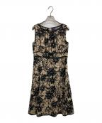 M'S GRACYエムズグレイシー）の古着「ボタニカルワンピース」｜ブラック×ベージュ