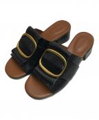 SEE BY CHLOEシーバイクロエ）の古着「ホッパー スネークエンボス ブロックヒール サンダル」｜ブラック